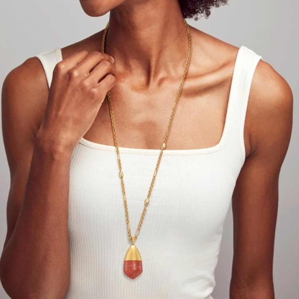 Kendra Scott Freida Vintage Gold Long Pendant Necklace Burnt Sienna Howlite NWT - Picture 4 of 6